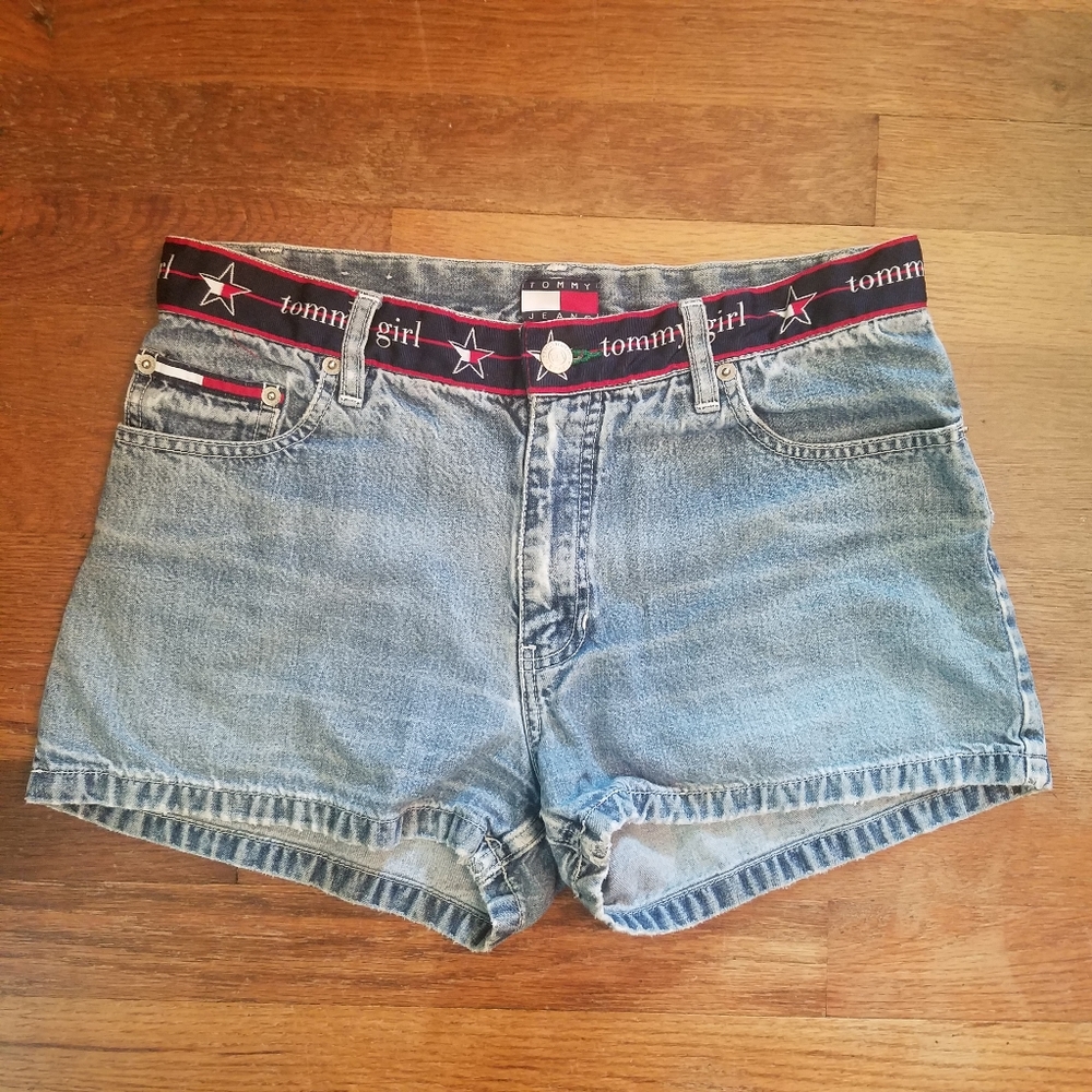 Vintage Tommy Girl Denim Shorts Junior Size 7 Distressed Tommy Hilfiger Preppy